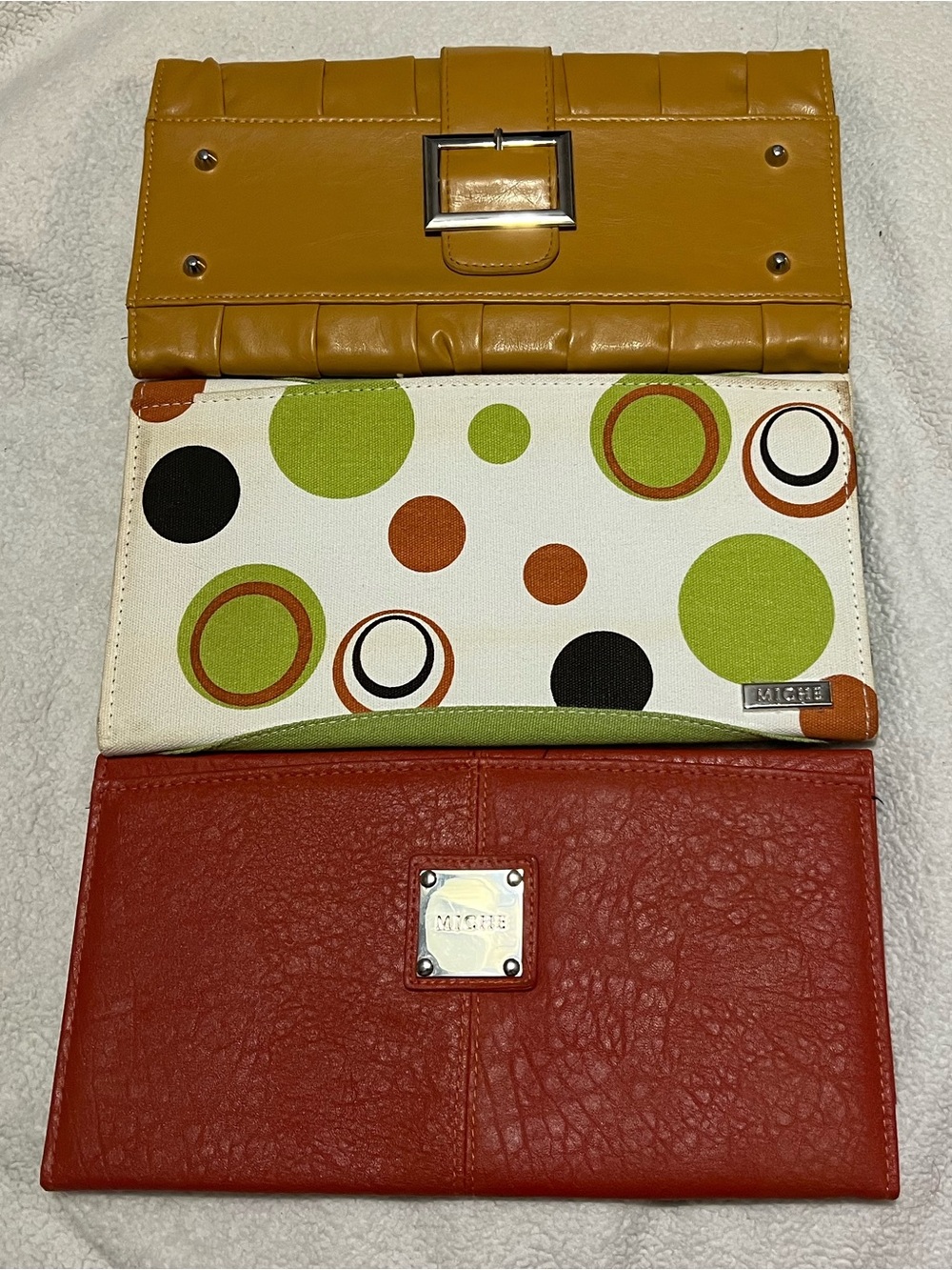 MICHE Women’s Purse Shell Trio - Mustard, Polka Dot Green/White, Red